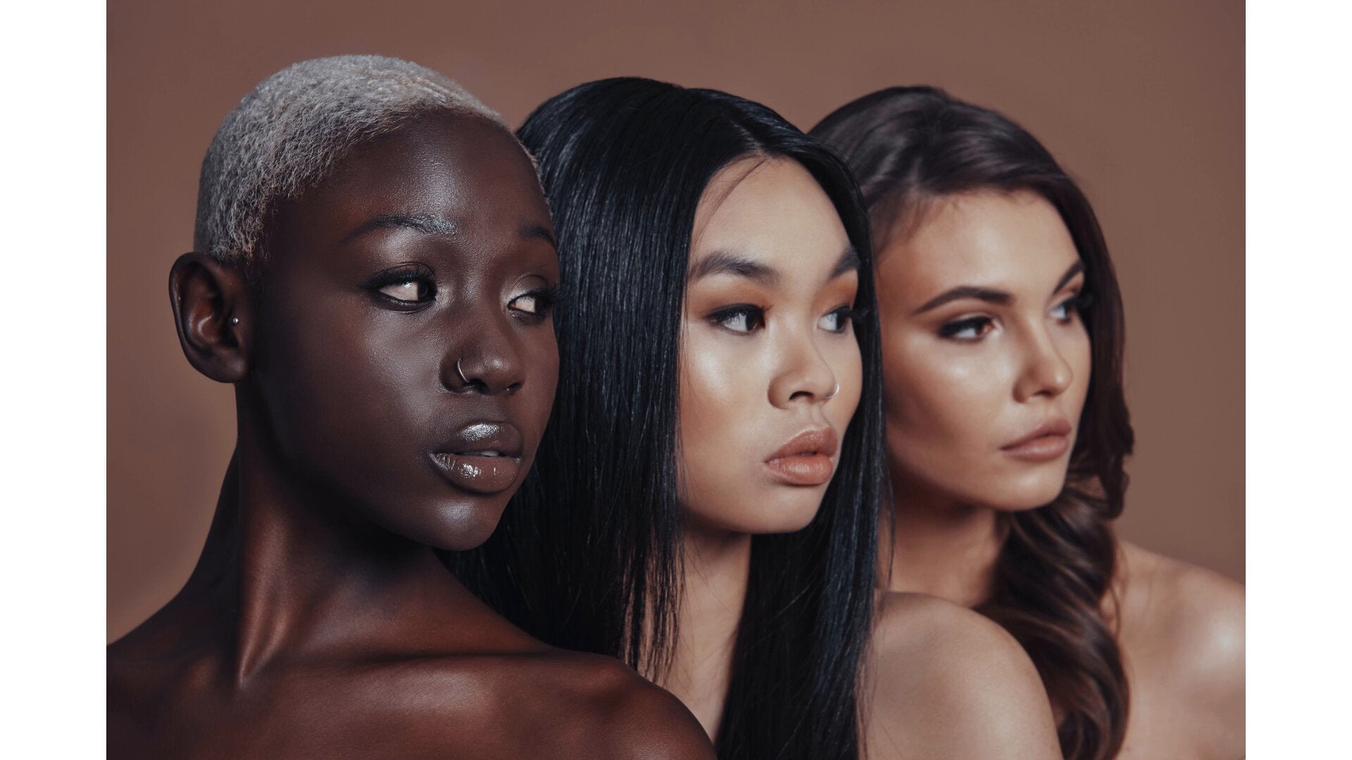 a group of multiracial myecosmetics  models with different skin tones and colour